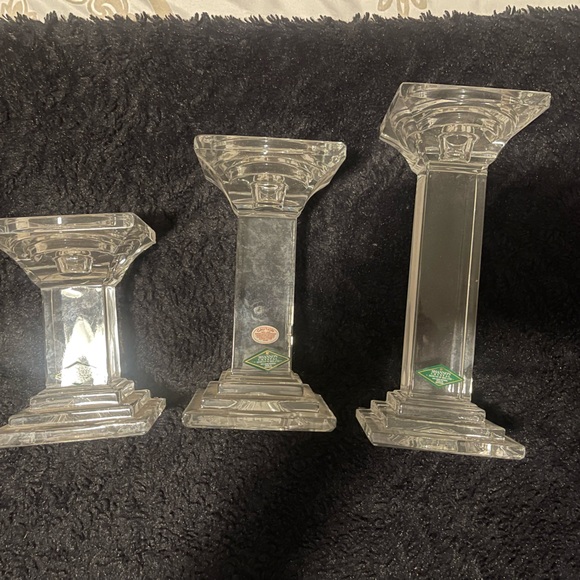 Vintage Set Of 3 Irish Shannon Crystal Candle Holder "Metropolitan" 5.5" 7" 
9" - Picture 1 of 6